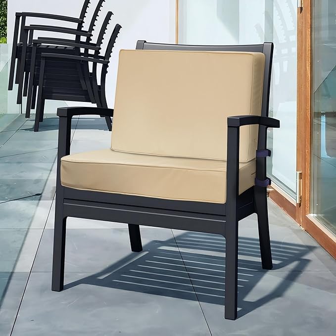 Outdoor Deep Seat Cushion Set 24" x 24", Water Repellent & Fade Resistant Cushion for Patio Furniture, Back & Seat Cushion with Removable Covers for Sofa, Couch, Beige