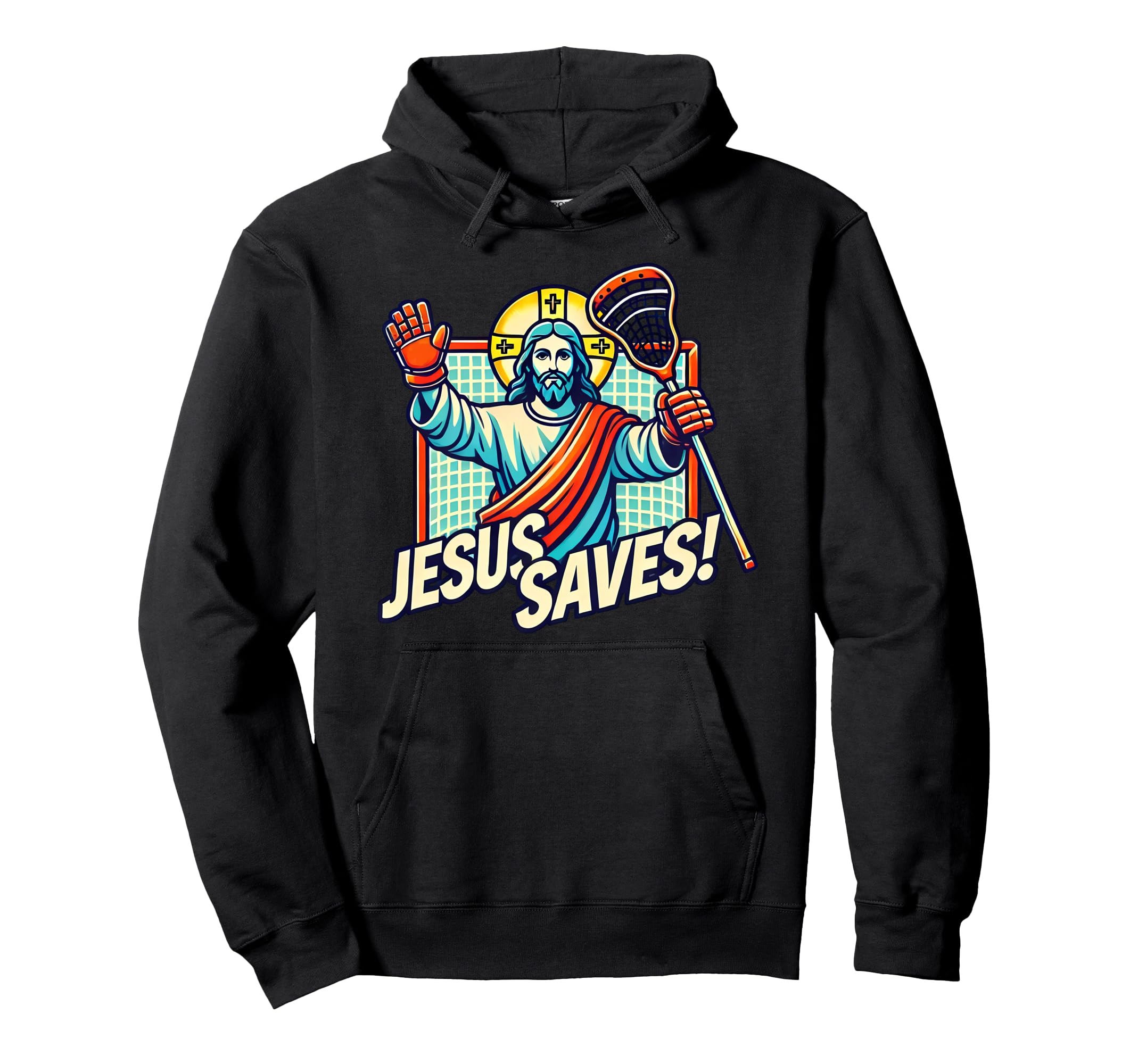 Funny Lacrosse Jesus Saves Goalie Hoodie - Aesthetic Graphic Men Women