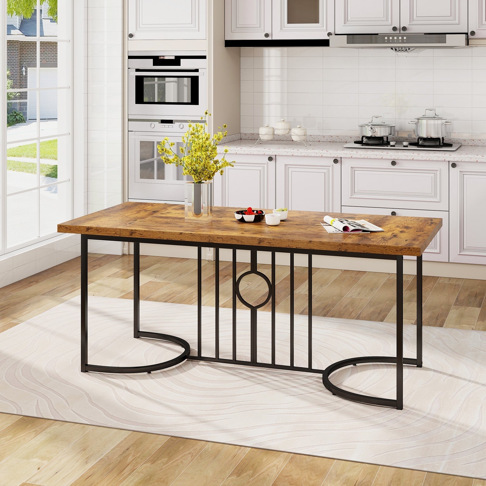 71 Inch Large Dining Table for 6-8 People Rectangular Wood Kitchen Table-Rustic Brown