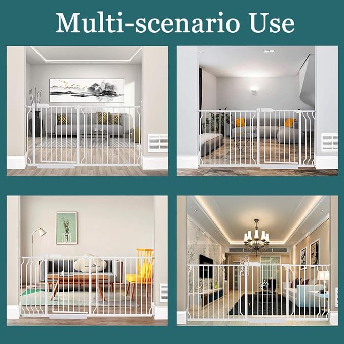 ALLAIBB Extra Wide Pressure Mounted Baby Gate Walk Through Child Kids Safety Toddler Tension White Long Large Pet Dog Gates with Extension for doorways Kitchen (71.65-85.03"/182-218cm, White)
