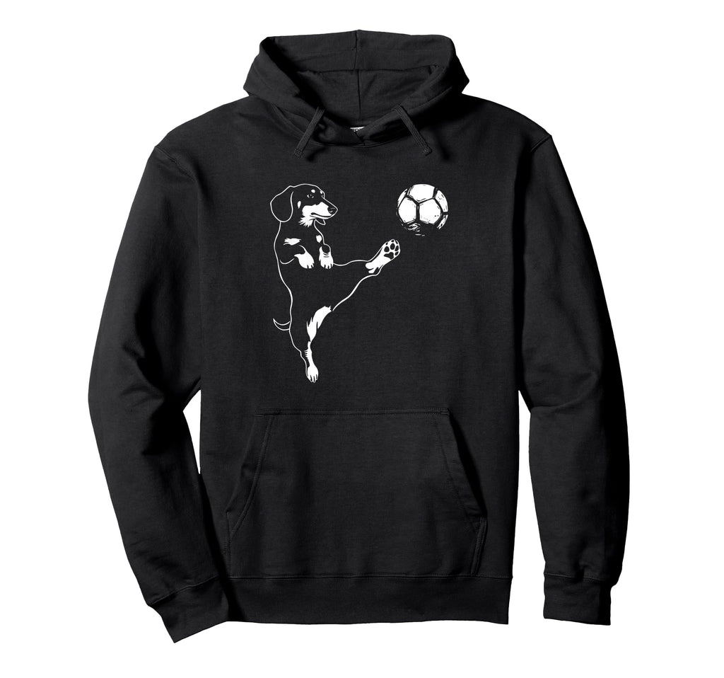 Dachshund Soccer Dog Kicking Ball Hoodie - Novelty Apparel for Adults