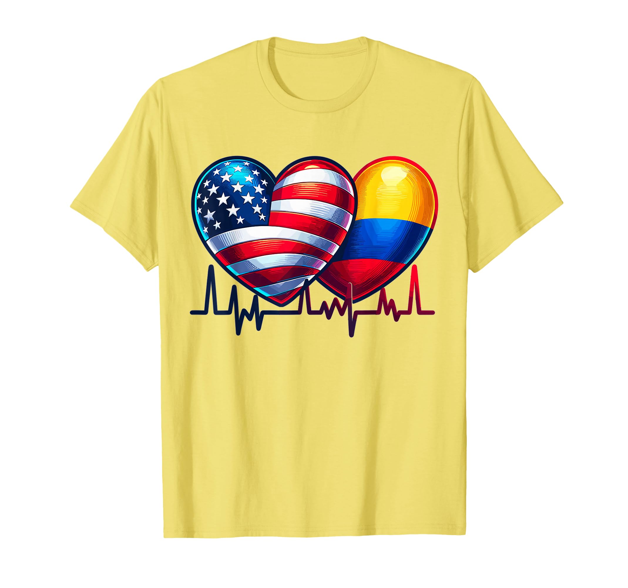 Usa Colombia Heartbeat America T-Shirt - Custom Art Print Men Women