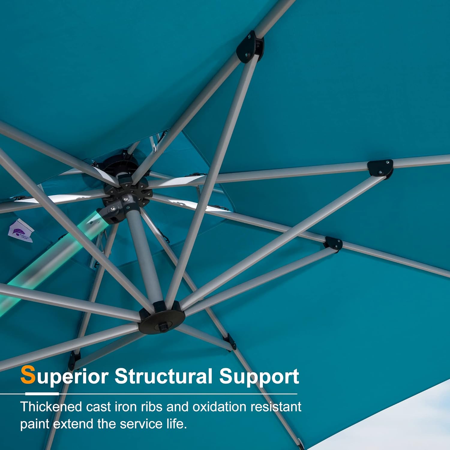 PURPLE LEAF 12 Feet Double Top Round Deluxe Patio Umbrella Offset Hanging Umbrella Outdoor Market Umbrella Garden Umbrella, Turquoise Blue