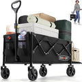 OVERMONT Collapsible Wagon with Tailgate - 220lbs Extended Lightweight Foldable Utility Wagons Folding Cart with Wheels - Small Garden Grocery Cart for Shopping,Grocery,Sports,Garden