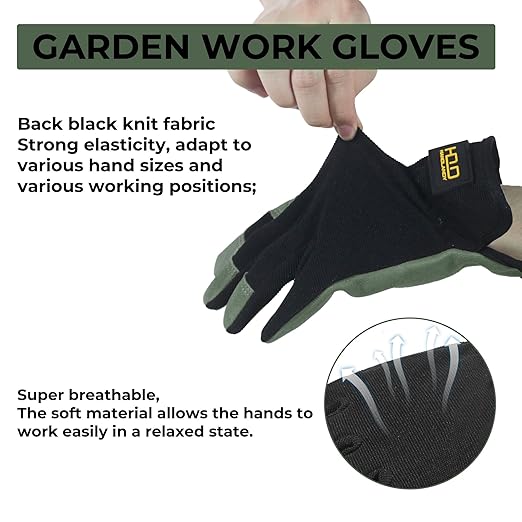 HLDD HANDLANDY Garden Gloves Men, Leather Utility Work Gloves for Gardening, Yardwork, Construction, Mechanics with Reinforced Palm, Green L