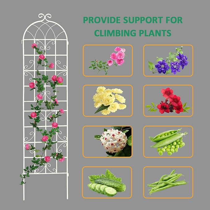 4 Pack Metal Garden Trellis for Climbing Plants Outdoor 86.7" H Cream White Garden Fence Rustproof Trellis Support Roses Flower Lawn, Off White