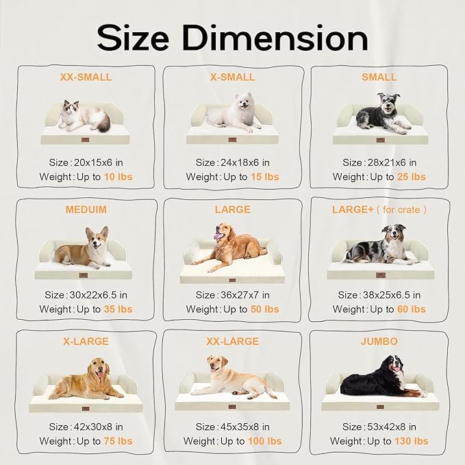 Extra Large Dog Bed-Orthopedic Waterproof XL Dog Bed for XLarge Extra Big Dogs - Foam Couch Sofa Washable with Removable Cover-Beige