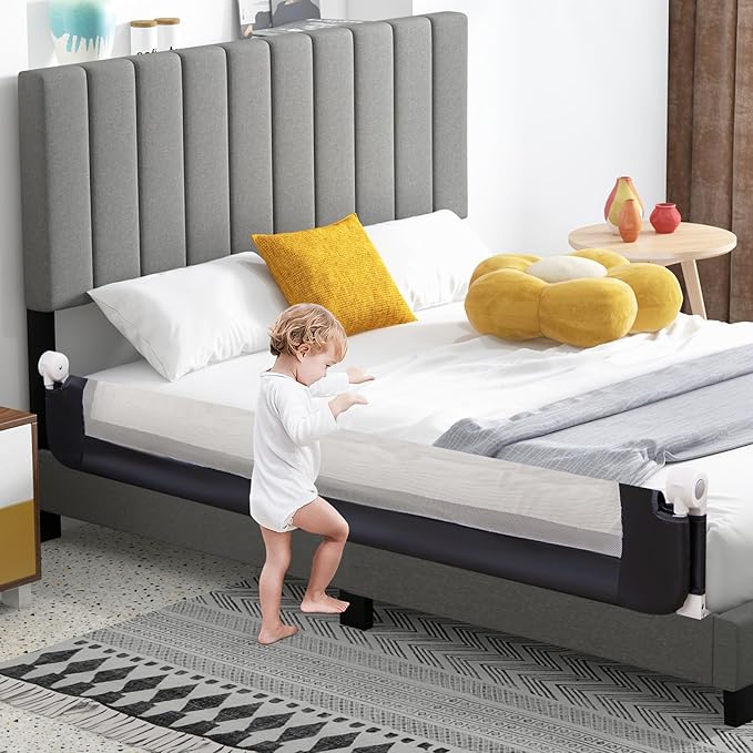 HONEY JOY Bed Rail for Toddlers, Extra Long, Foldable Portable Swing Down Safety Bed Guard Rail, Toddler Bed Rails for Crib, King Queen Full Twin Size Bed Mattress (Gray, 1 Pack, 71 Inch)