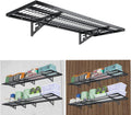 1 Pack Garage Wall Shelving, Heavy Duty 1.5' x 3.8' Wall Mount Storage Shelf with Hooks, Garage Storage Rack Floating Shelves, Holds 250 lbs Each