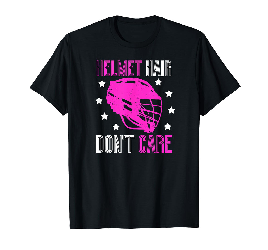 Helmet Hair Dont Care Lacrosse Goalie T-Shirt - Graphic Print for Adults