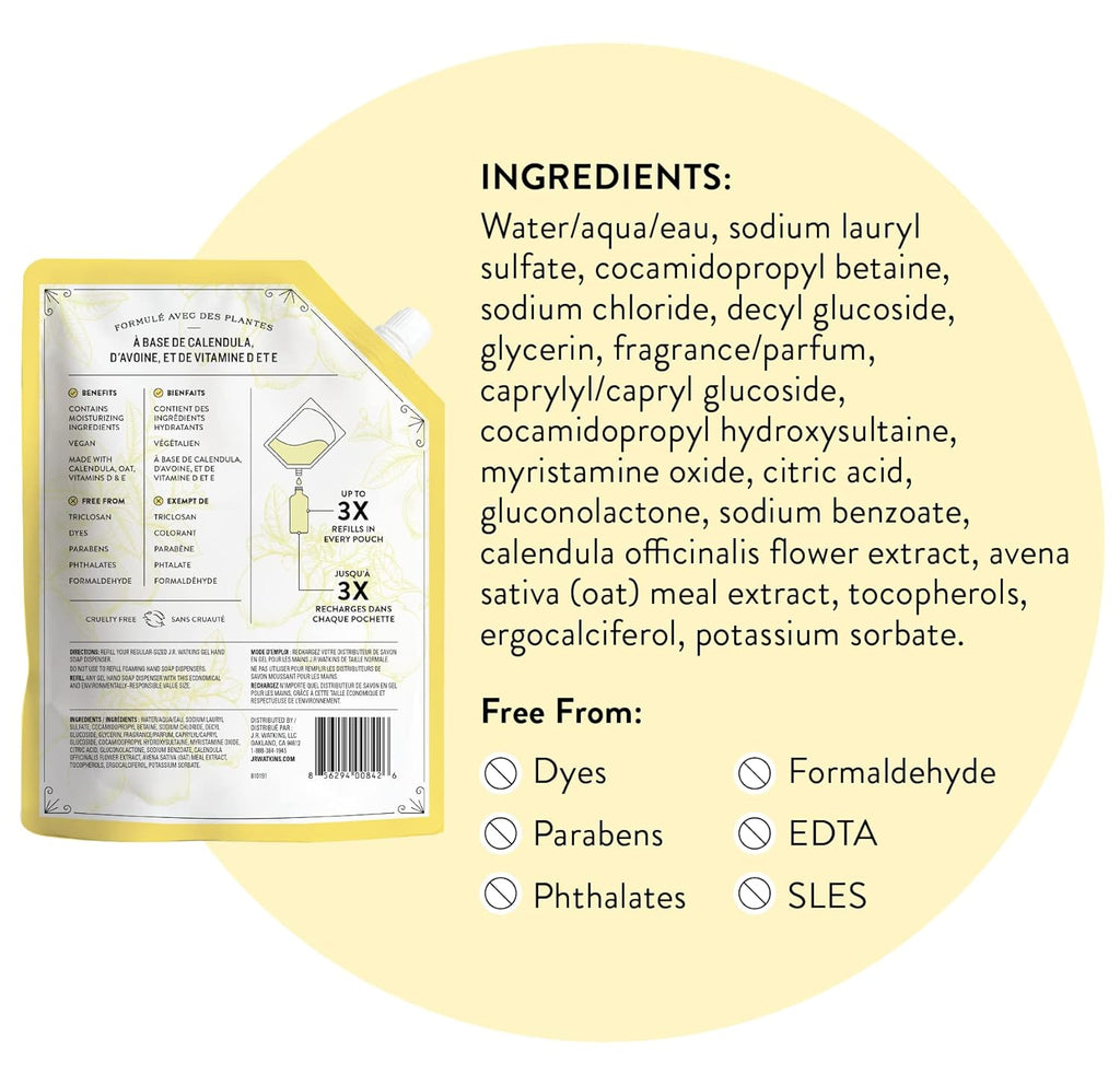 J.R. Watkins Lemon Hand Soap Gel Refill, Pack of 3, 34 FL OZ Each