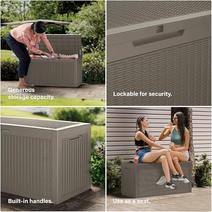 320 Gallon Outdoor Storage Box Patio Deck Box Waterproof, Resin Lockable Outside Large Storage Bin for Pool Cushion Furniture, Garden Tools UV-Resistant, Grey