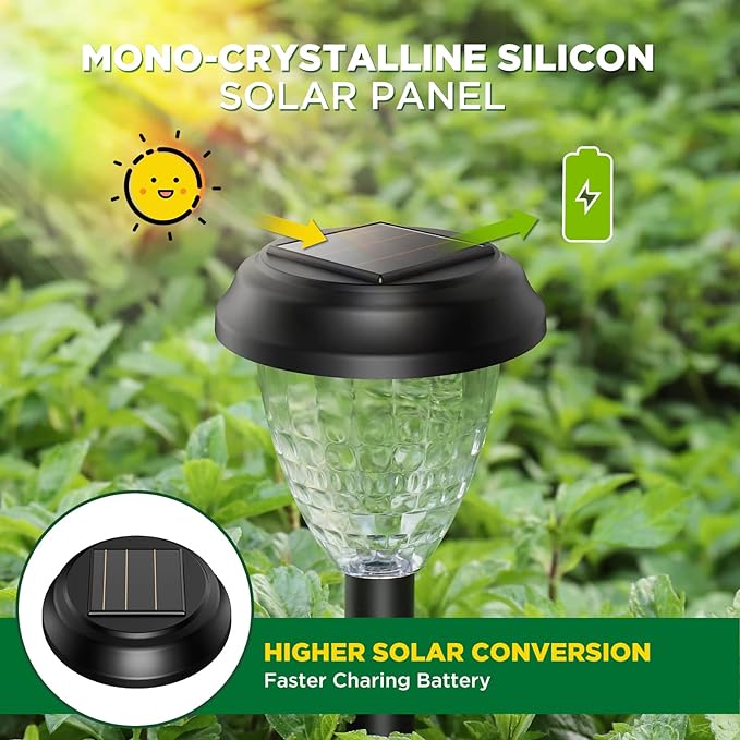 Super Bright Solar Lights Outdoor Waterproof 10 Pack, Dusk to Dawn Up to 12 Hrs Solar Powered Pathway Garden Lights Auto On/Off, LED Landscape Lighting Decorative for Walkway Patio Yard