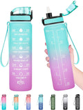 Enerbone Water Bottle, Leakproof BPA & Toxic Free, Motivational Water Bottle with Times to Drink and Straw, Fitness Sports Water Bottle with Strap for Office, Gym, Outdoor Sports