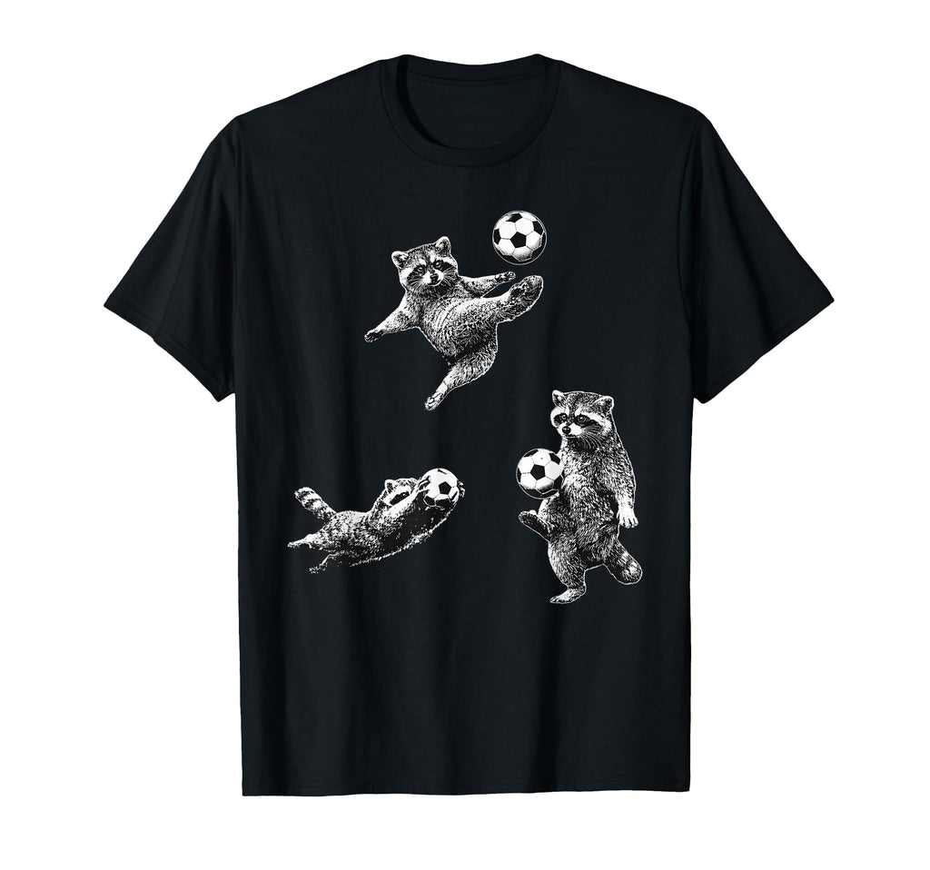 Funny Soccer Raccoon Sports T-Shirt - Minimalist Print for Adults