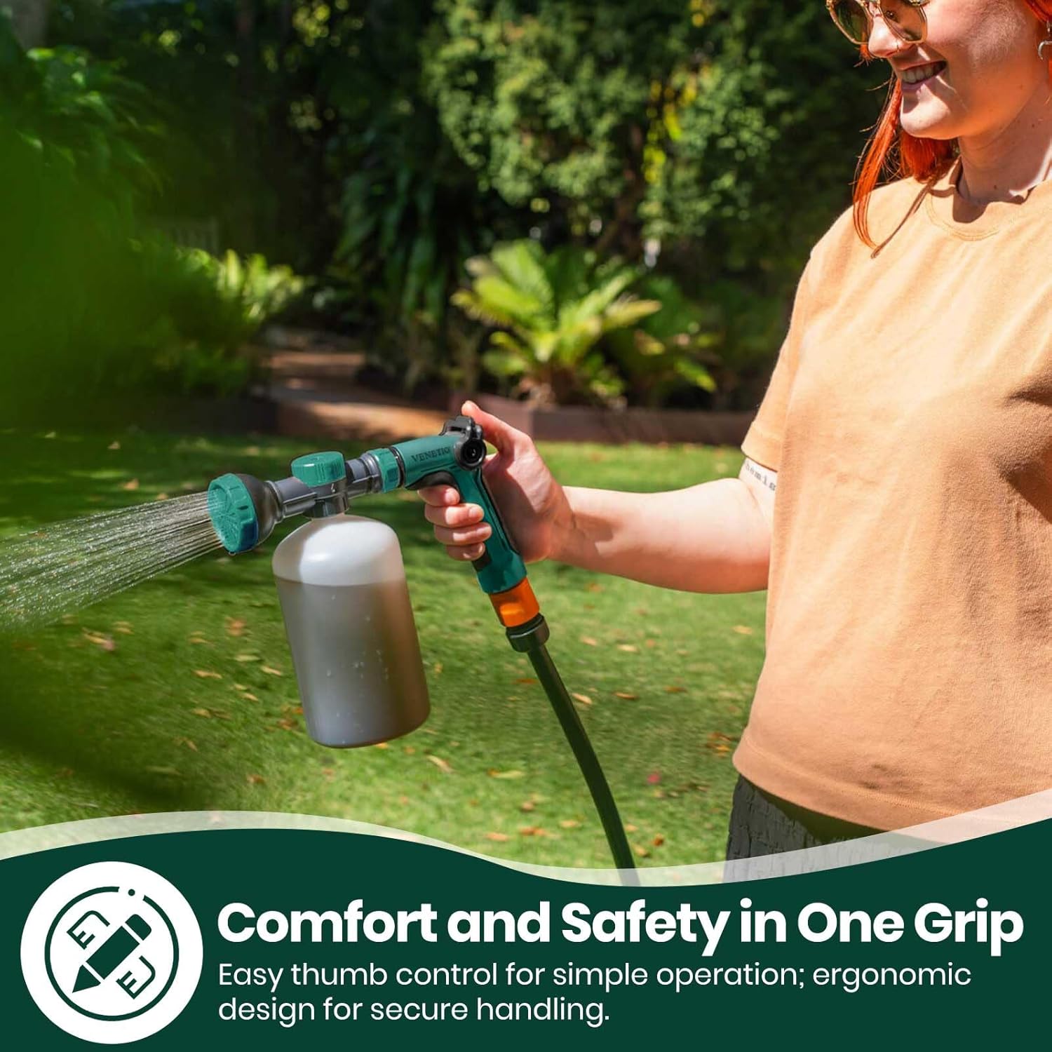 VENETIO 8-Dial Hose End Sprayer for Liquid Fertilizer/Soap | Precision Lawn, Yard & Garden Feeder with 34oz Bottle for Uniform Fertilizing and Watering Plants | Hose Attachment Nozzle Spray Gun