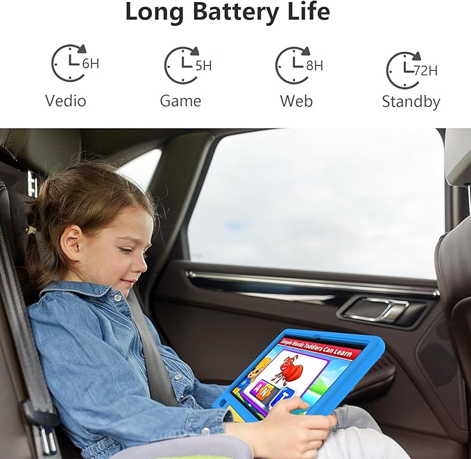 JREN Kids Table 10.1" ｜Android 14 Tablet for Kids｜64GB Storage｜Octa-Core｜WiFi ｜Cameras｜Parental Control｜Kids Content｜Case Included Great Gift for Children Ages 3-12 Years Old Blue