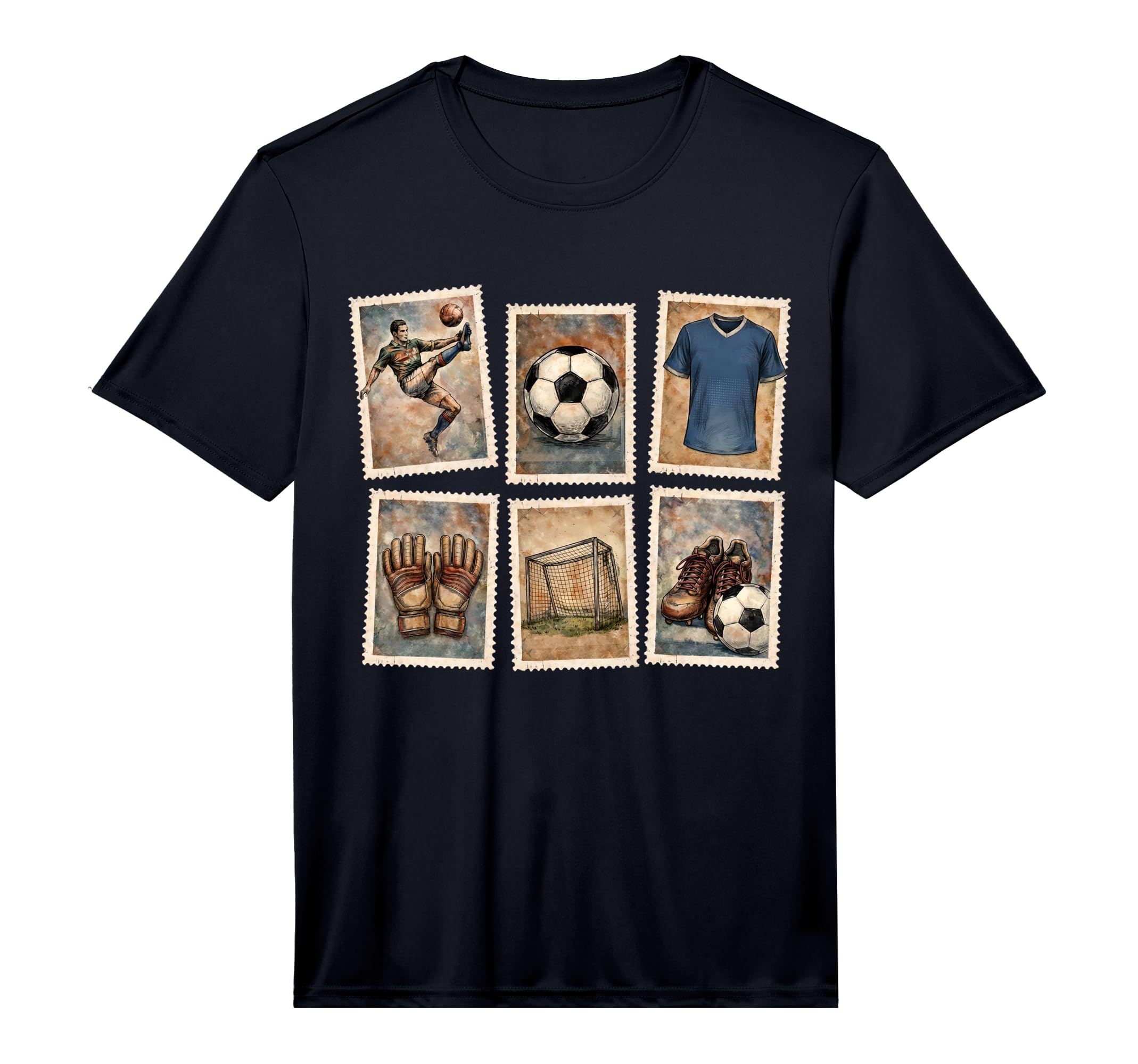 Soccer Stamps Football Collection T-Shirt - Fun Novelty Design for Adults