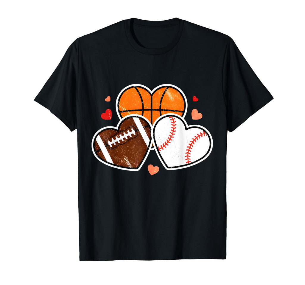 Heart Football Basketball Soccer Valentine T-Shirt - Unique Graphic Unisex