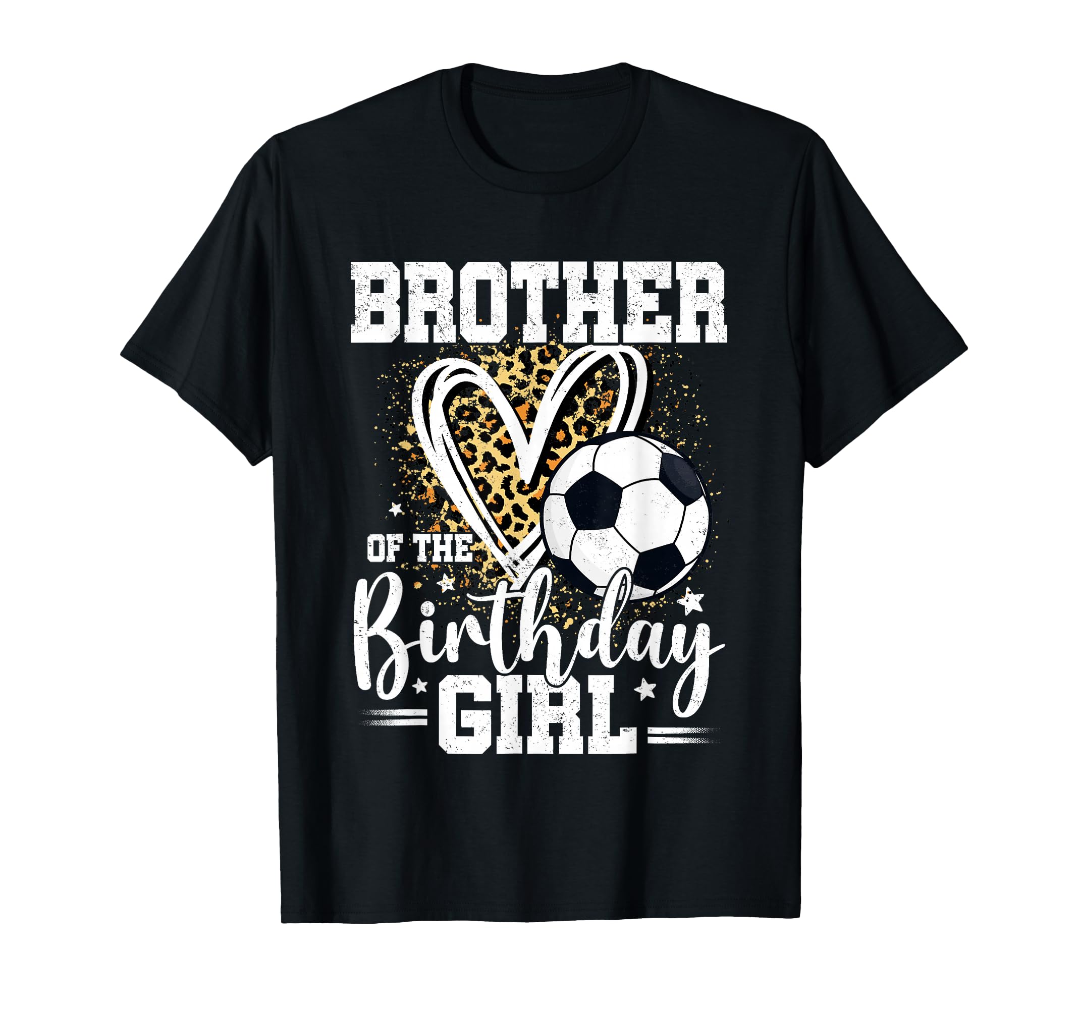 Brother Birthday Soccer Ball Leopard Heart T-Shirt - Unique Graphic Unisex