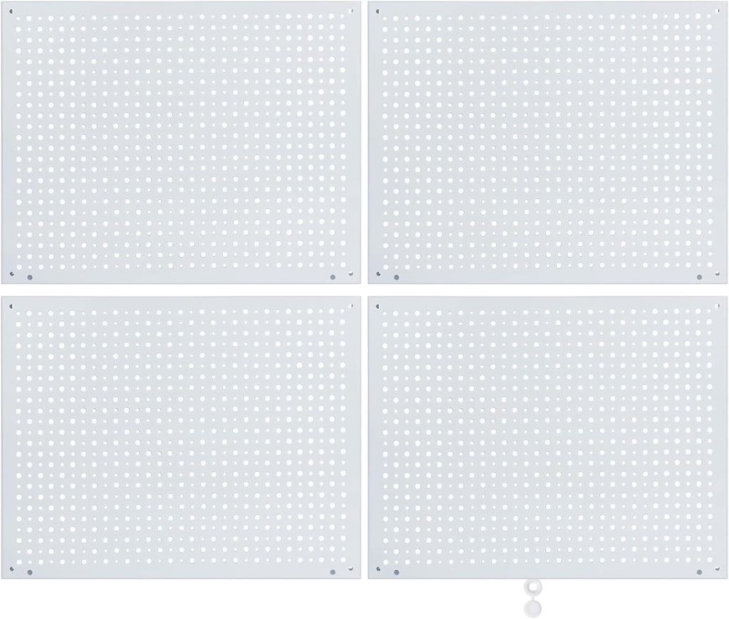 Peg Board, Heavy Duty Steel Organization Panels, Universal 1/8 and 1/4 Peg Board Accessories, Ideal for Garage Tool Storage, Pack of 4(White, 16X12)