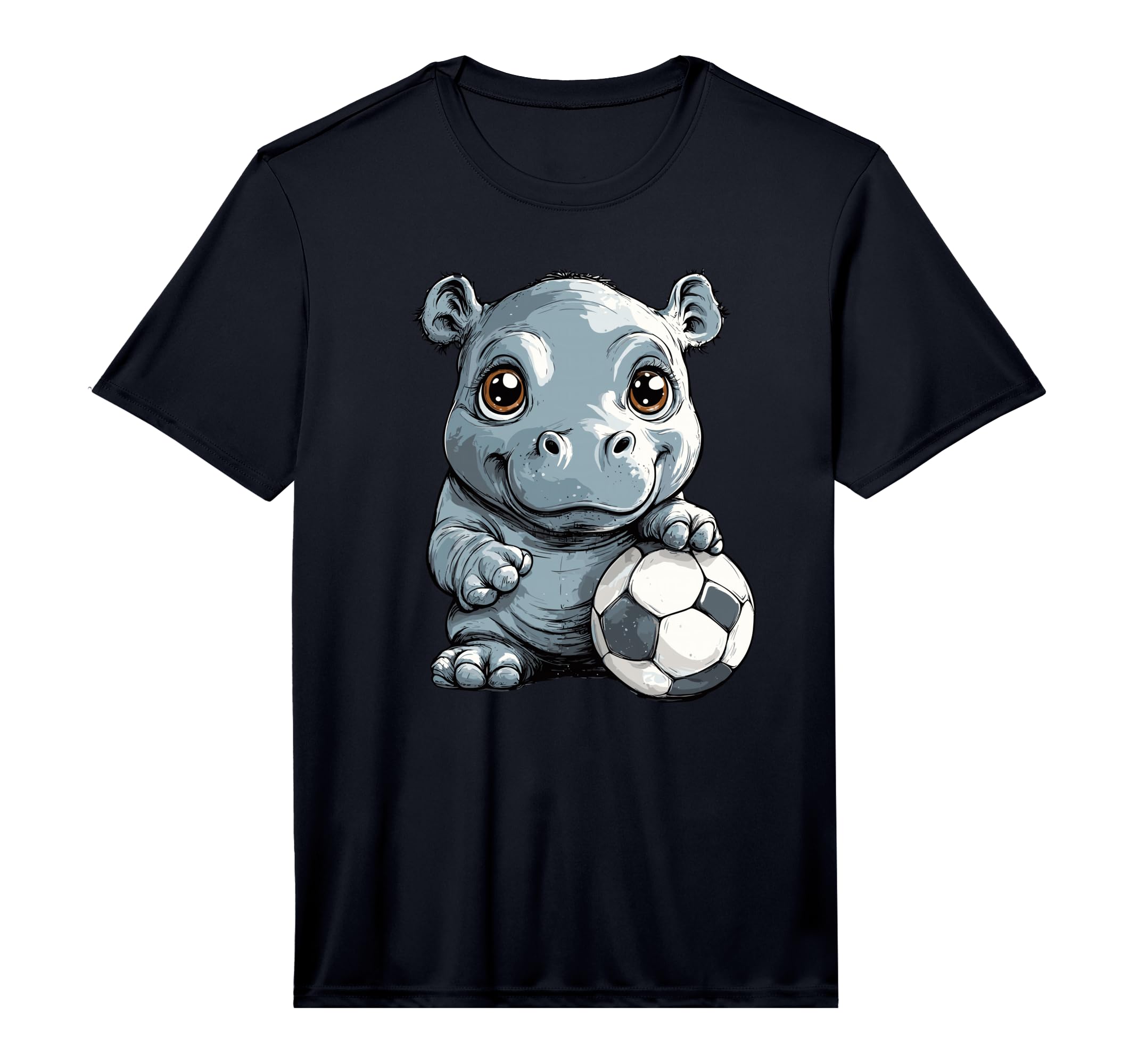 Adorable Hippo Soccer Ball Art T-Shirt - Custom Art Print Unisex