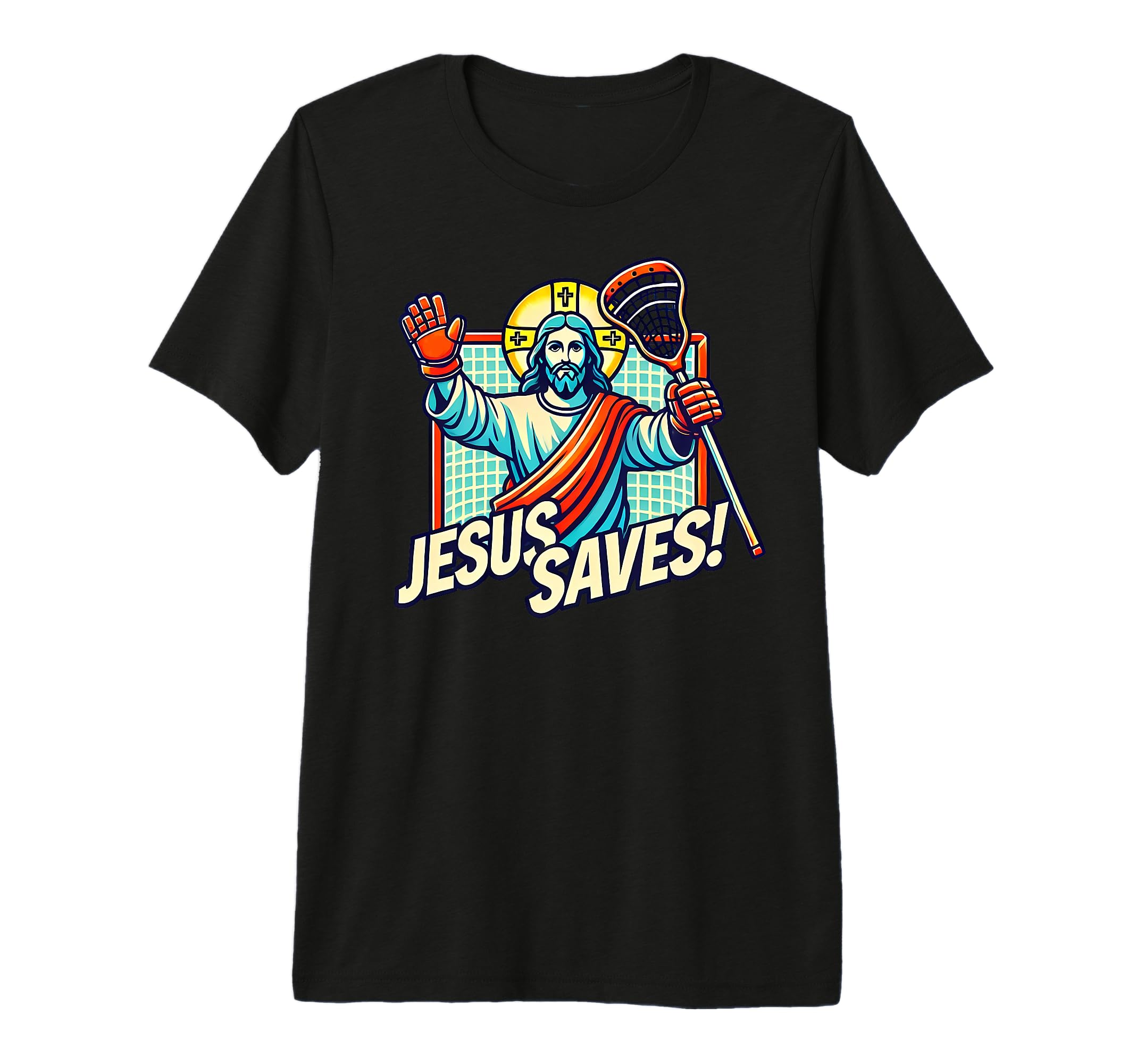 Funny Lacrosse Jesus Saves Goalie T-Shirt - Novelty Apparel Men Women