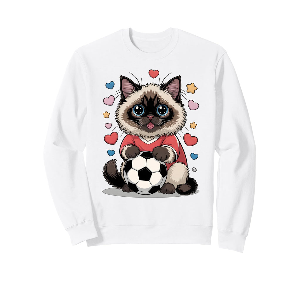 Kawaii Soccer Cat Just Who Loves Sweatshirt - Minimalist Print Unisex