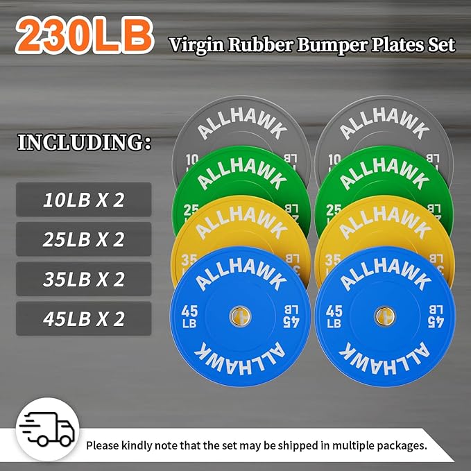 Colorful Olympic Bumper Plates, 2-inch Stainless Steel Insert, Virgin Rubber Weight Plate Set for Barbell Weight Lifting and Strength Training Home Gym