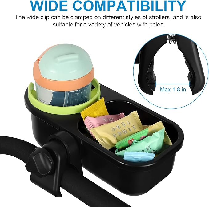 Accmor Stroller Cup Holder with Tray, Universal Cup Holder, Bike Bottle Holder, 361° Rotatable Large Caliber Drinks Holder for Stroller, Bike, Wheelchair, Walker