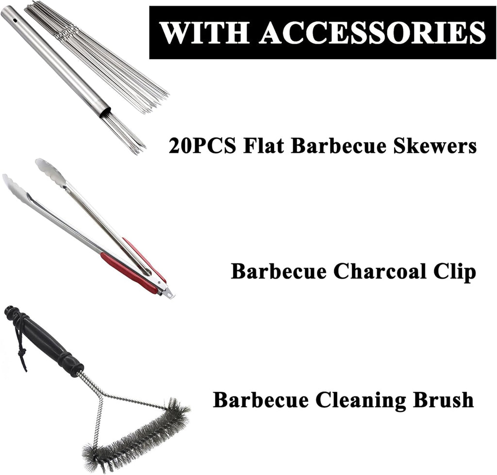 Charcoal Grills Commercial Quality Portable Multiple Size Hibachi BBQ Lamb Skewer Folded Camping Barbecue Grill for Backyard Party Picnic Use(31.6x7.1x5.1 inch With Accessories),BLACK