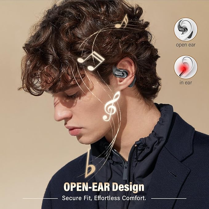 Open Ear Headphones, Bluetooth 5.4 Headphones Sports, Premium Sound with HD Mic Wireless Earbuds, 48H Playtime LED Power Display Ear Buds, IPX7 Lightweight Comfort Earphones for Running, Working