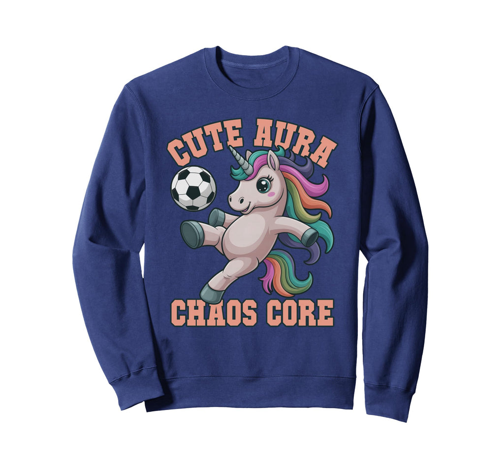 Kawaii Aura Soccer Unicorn Chaos Sweatshirt - Graphic Print for Adults