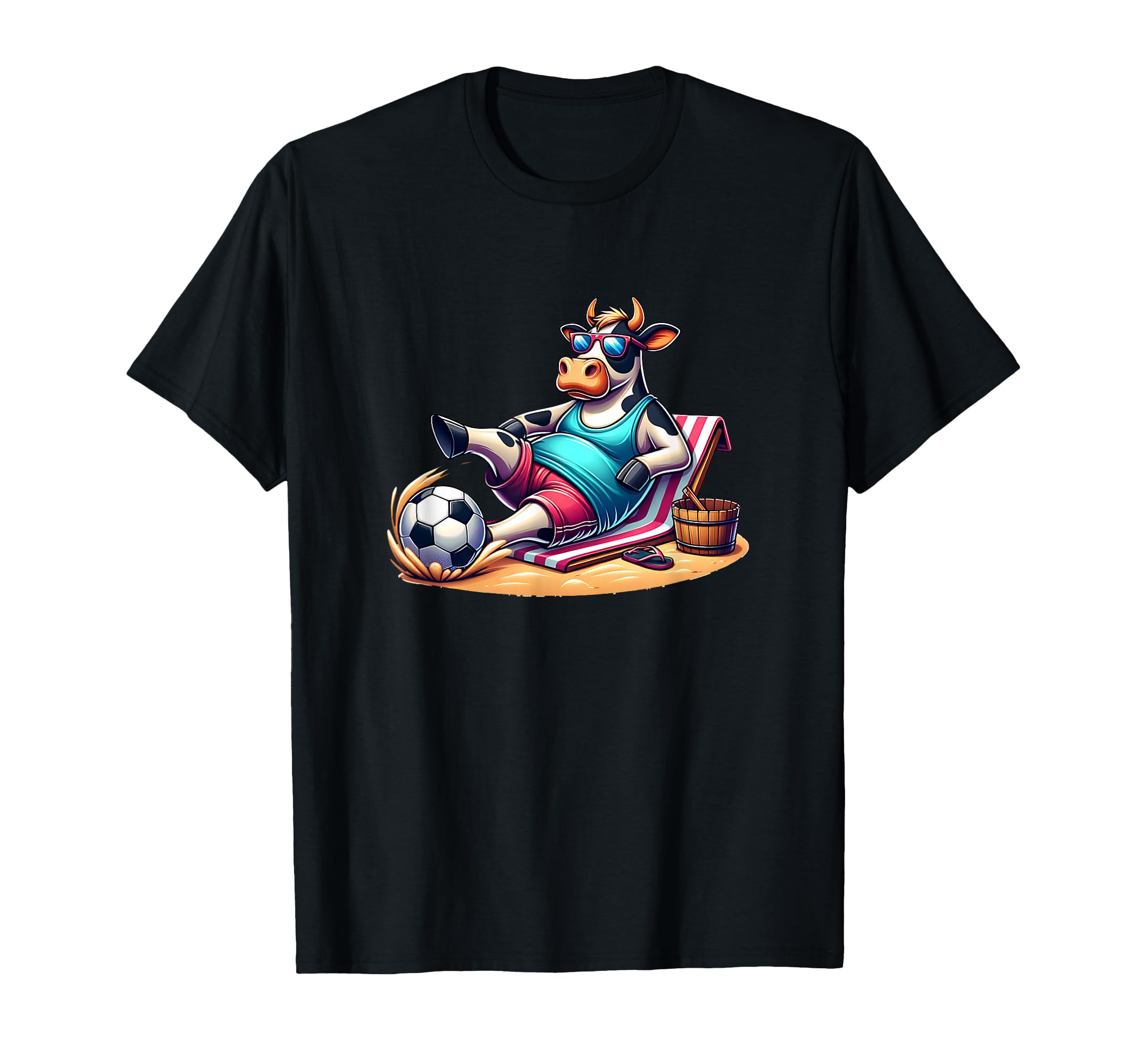Chill Cow Beach Soccer Ball Summer T-Shirt - Casual Everyday Wear Unisex
