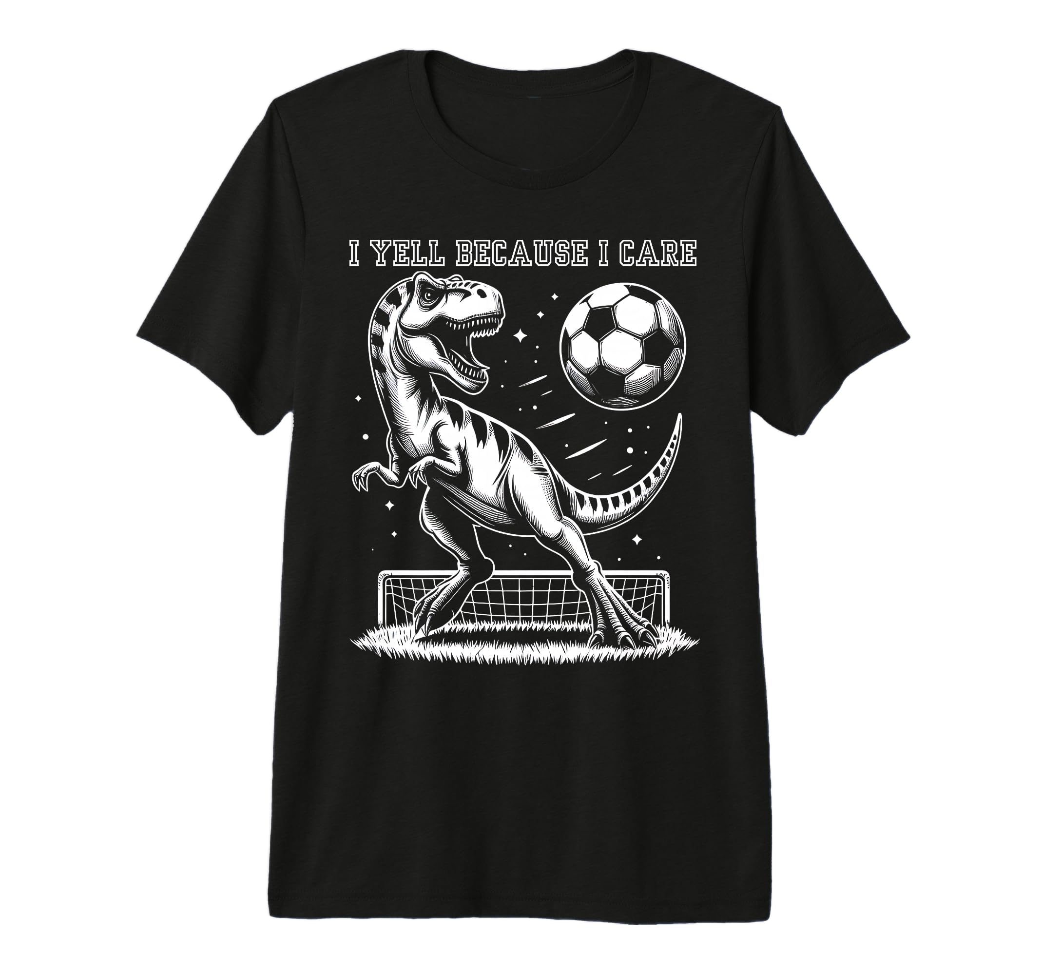 I Yell Because I Care Funny Soccer Rex T-Shirt - Unique Graphic Men Women