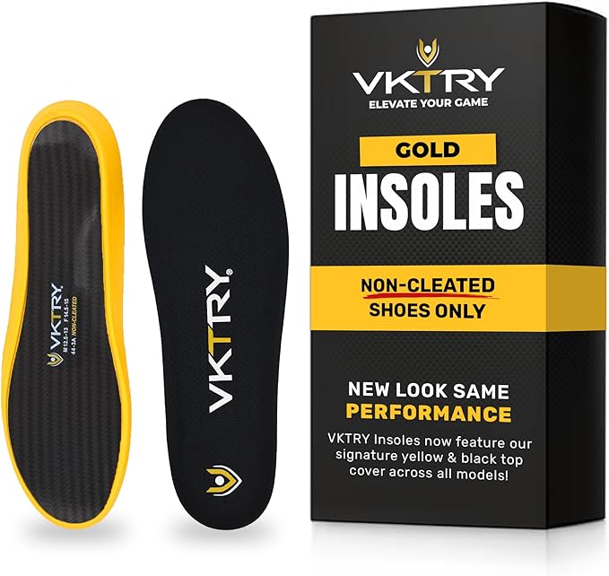 VKTRY Gold for Non-Cleated Shoes - Carbon Fiber Performance Insoles - Customized Athletic Inserts for Sports Basketball Volleyball Running & More | Shock Absorption US M6.5-7, W8.5-9, <120lbs