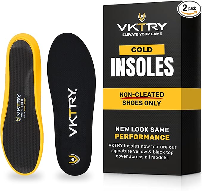 VKTRY Gold for Non-Cleated Shoes - Carbon Fiber Performance Insoles - Customized Athletic Inserts for Sports Basketball Volleyball Running & More | Shock Absorption US M11.5-12, W13.5-14, 121-170lbs