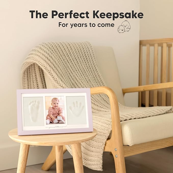 Baby Hand and Footprint Kit - Clay Handprint Keepsake Frame, Newborn Nursery Picture Frame, Personalized New Mom Gifts for Baby Shower & Registry (Soft Lilac)