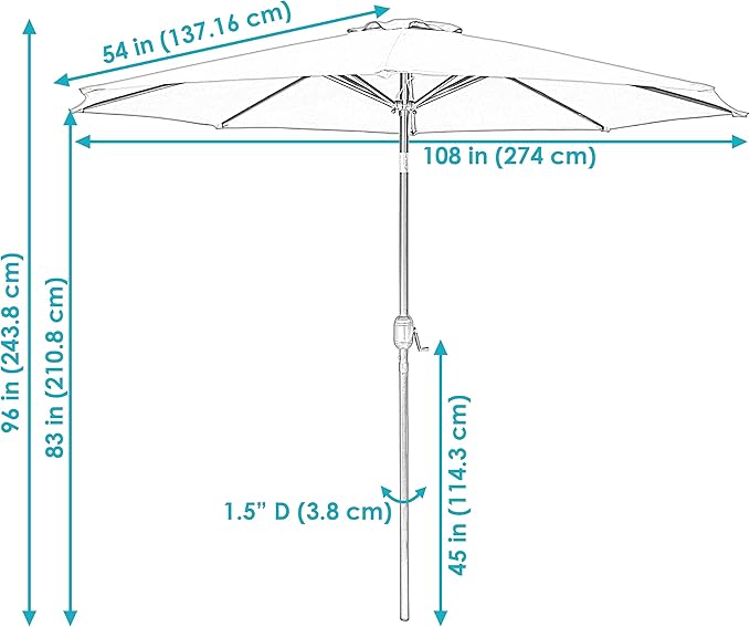 Sunnydaze Outdoor Patio Umbrella - Polyester Table Market Umbrella with Push-Button Tilt and Crank - 8 Sturdy Ribs - Burnt Orange - 9ft