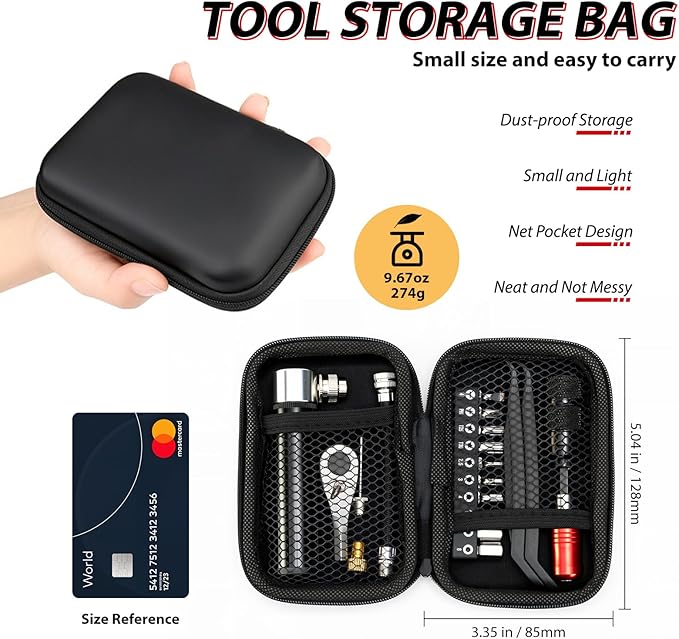 Bike Repair Tool Kit with Mini Pump & 10 Magnetic Bits - Alloy Multitool for Bicycle, MTB, Road Cycling - Portable Multifunction Tool Set Include Tire Inflator for Presta/Schrader Valves