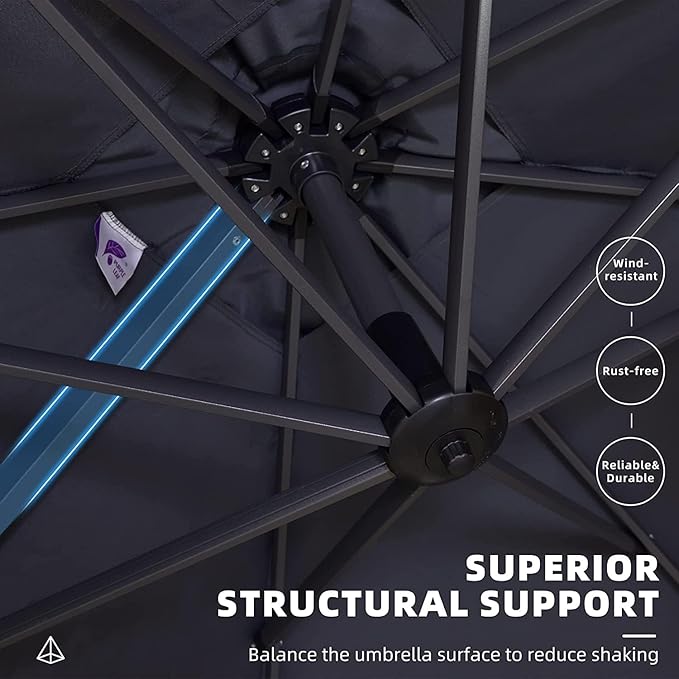 PURPLE LEAF 11 Feet Patio Umbrella with Base Outdoor Cantilever Round Umbrella Aluminum Offset Umbrella with 360-degree Rotation for Garden Deck Pool Patio Light Grey