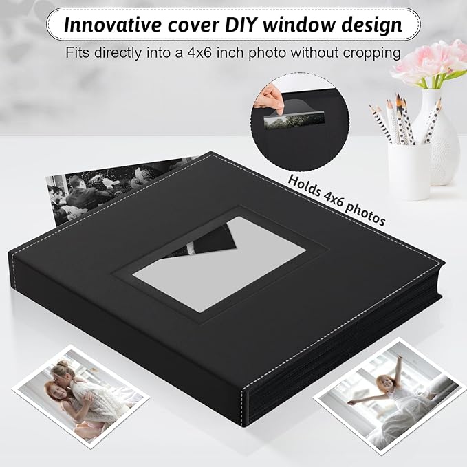 Popotop Photo Album 4x6 300 Pockets with Leather Hardcover Cover, Small Photo Album Holder Book with 50Pcs Pages for Family Travel Wedding Baby Gifts