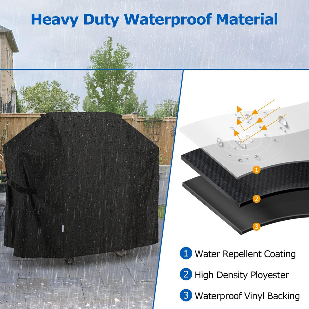 SunPatio 58 Inch Outdoor Grill Cover, Compatible for Weber Genesis II, Genesis 300 and II LX 300 Series Gas Grills, Heavy Duty Waterproof Barbecue Cover, Compared to Weber 7130, 58"W x 25"D x 44.5"H