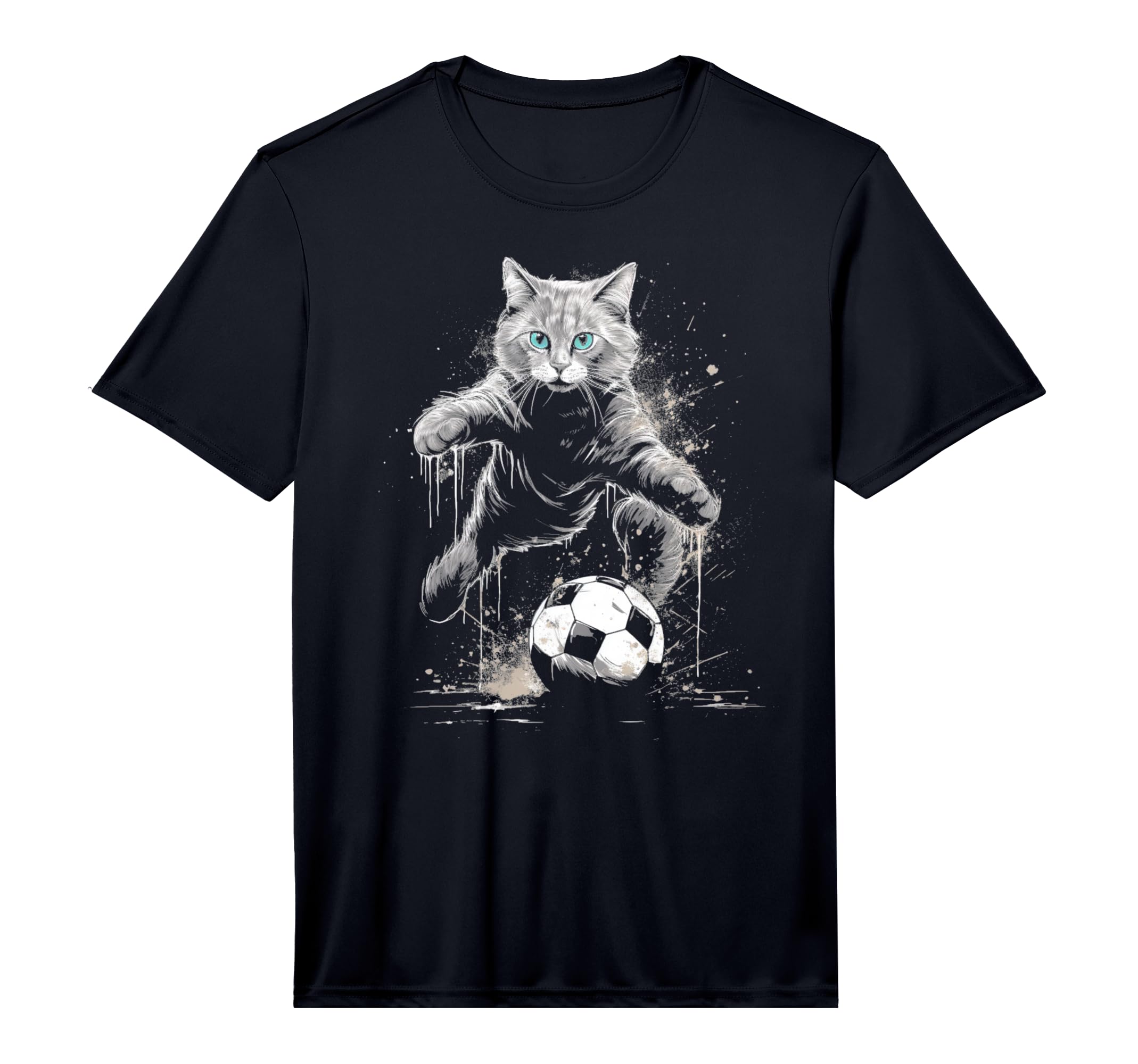 Cat Playing Soccer Performance T-Shirt - Graphic Print Men Women