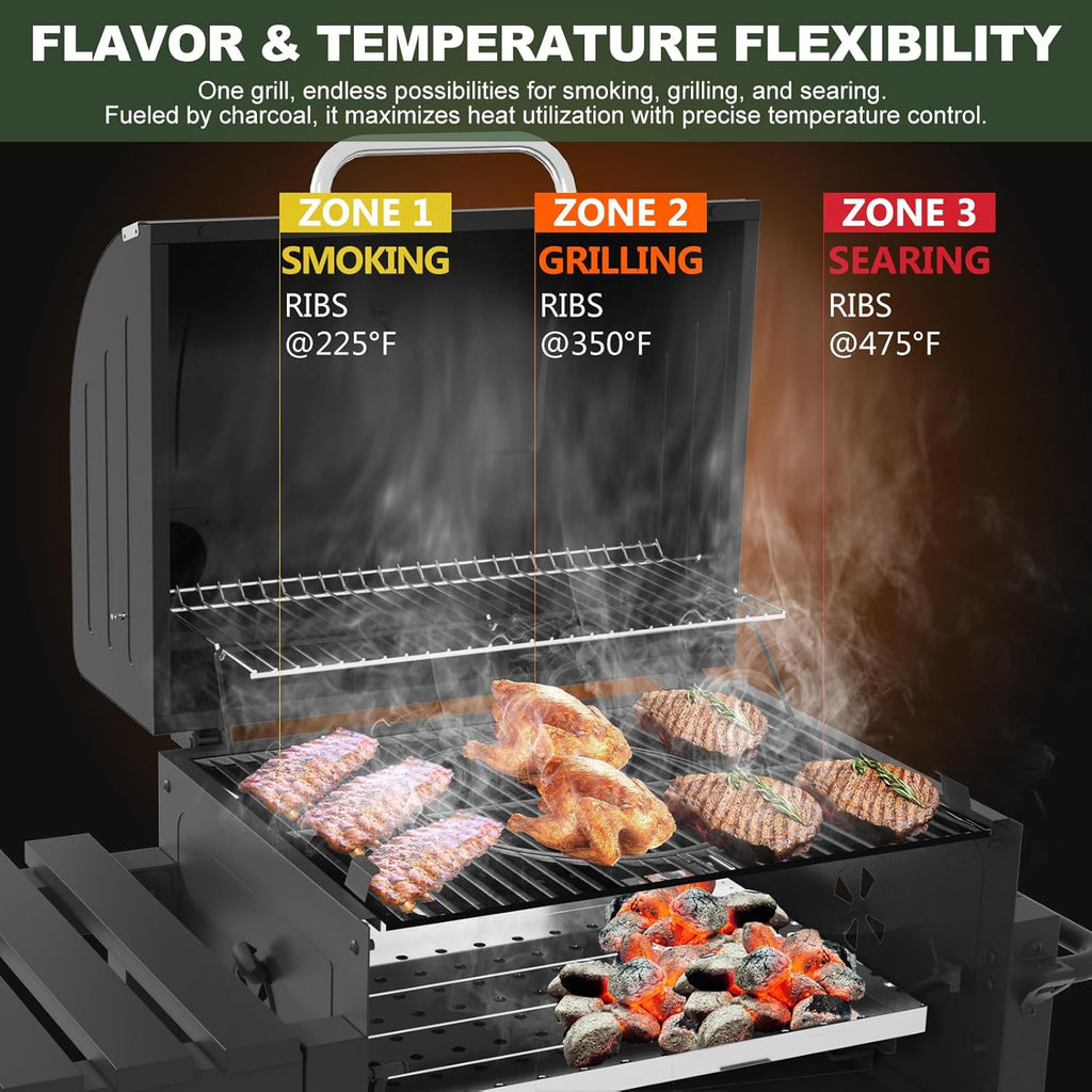 Charcoal Grill, BBQ Grill Charcoal Grill with Pull-Out Grease Tray for Outdoor Patio Backyard (Cast Iron Grate)