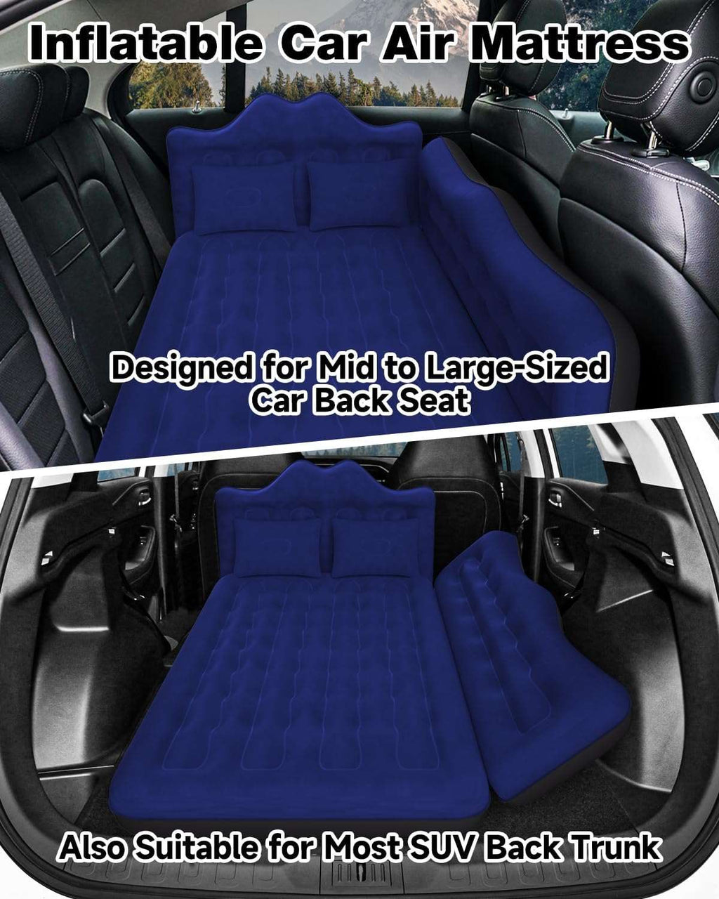 Umbrauto 29.53in/75cm Wide Car Air Mattress Inflatable SUV, Truck & Van Back Seat Camping Bed with Pump & Pillows, Navy
