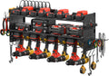 JUNNUJ Large Pegboard Power Tool Organizer with Charging Station, 8 Drills Driver and Tools Battery Holder Wall Mount with 8 Outlet 10 FT Power Strip, Black 3-Layer Shop Garage Storage Utility Rack