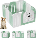Foldable Dog Play Pen Indoors, Non-Slip Sturdy Puppy Playpen with Door, 25.5" H 10-Panel Adjustable Shape Dog Fence Pen for Small/Medium Dogs, Thickened, Easy to Store, White+Green