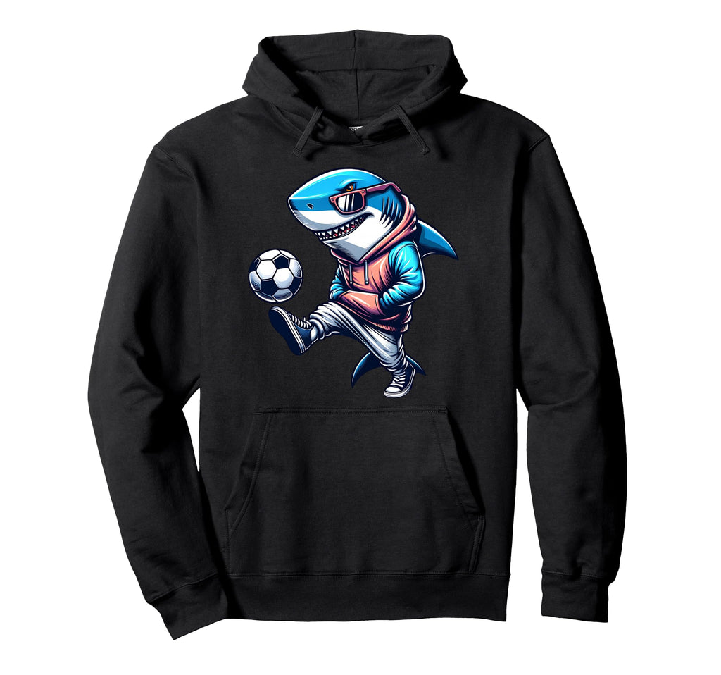 Shark Soccer Player Street Football Vibe Hoodie - Unique Graphic for Adults