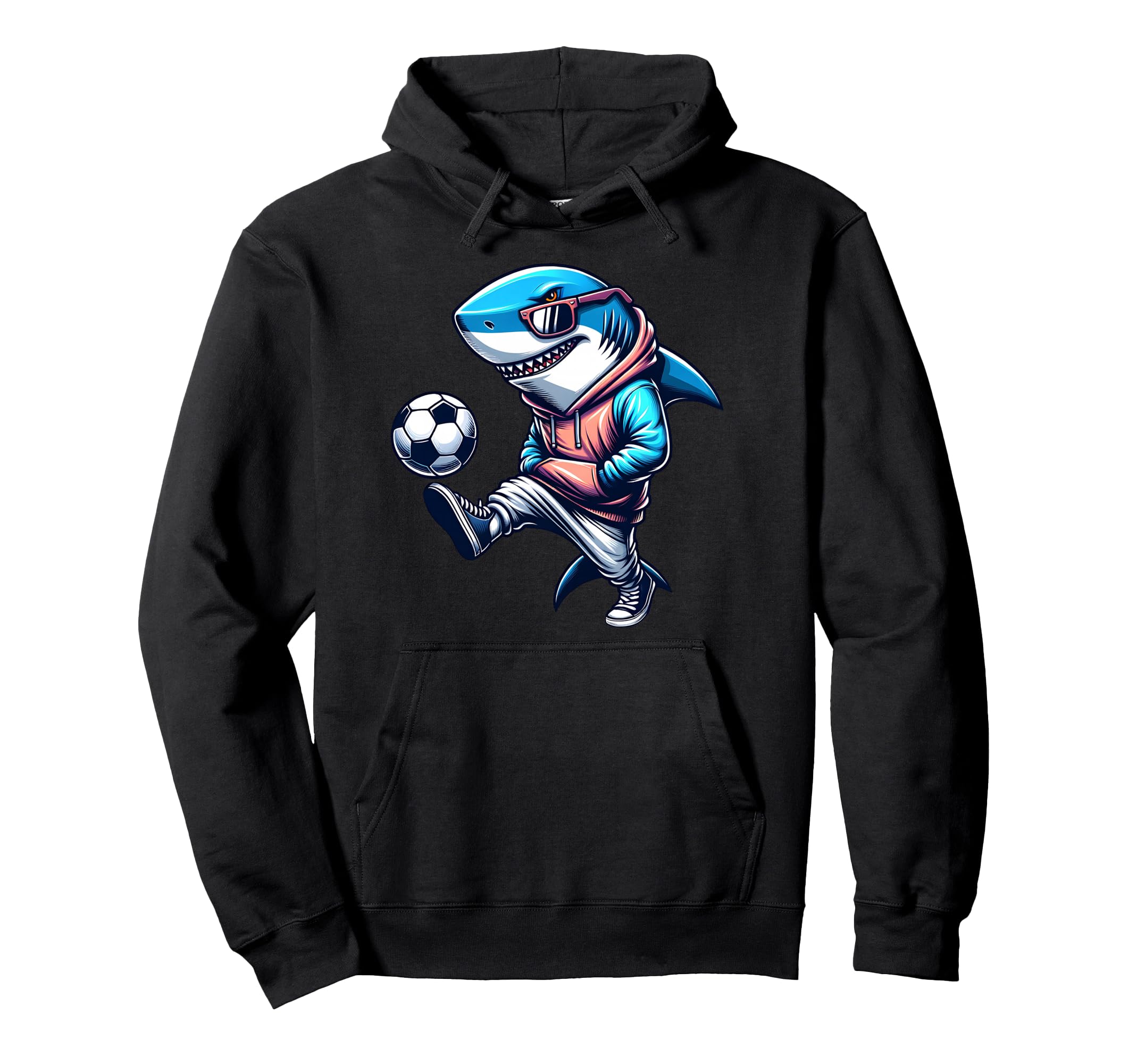 Shark Soccer Player Street Football Vibe Hoodie - Unique Graphic for Adults